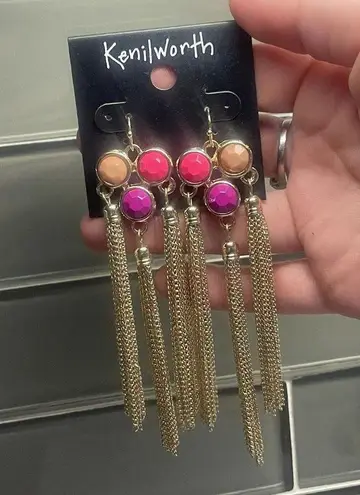 NWT Kenilworth Pierced Dangle Earrings Chain / Pink / Gold Tone