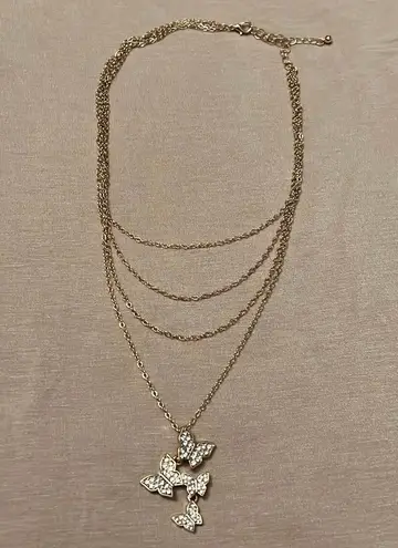 Gold Layered Chain Butterfly Necklace