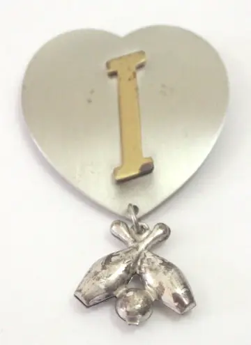 Vintage 50s Heart Bowling Pin Initial I Silver