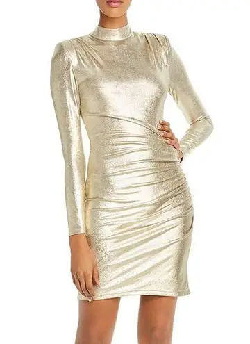Alice + Olivia  Hilary Ruched Metallic gold Bodycon Mini Dress size 4