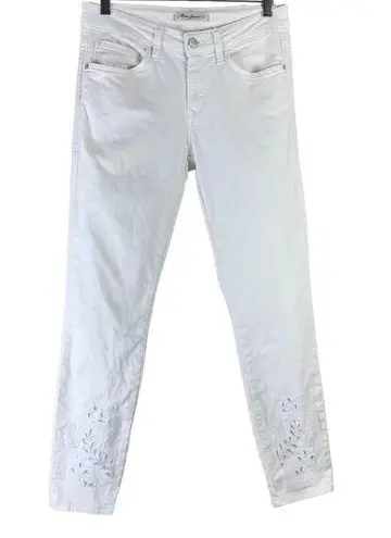 Mavi Size 28/6 Skinny Jeans White Denim Embroidered Hem Cutouts Womens Pants