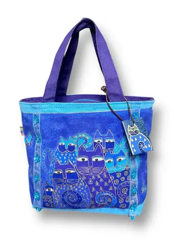 Laurel Burch Indigo Blue Cat Tote Bag Sun N Sand Canvas Art Print Small Purse