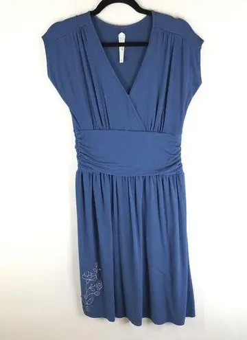 Lole Womens Dress Faux Wrap V-Neck Empire Waist Cap Short Sleeve Knit Blue S