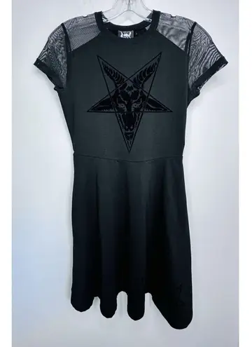 KILLSTAR Ladies UK Size XS Black Lace Trim Gothic Velvet Skater Dress Pre Loved