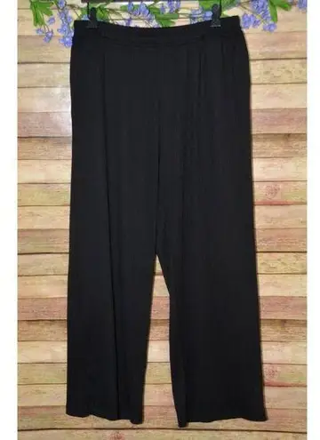 Modern Works Ladies L Black Ribbed Casual Pull On Pants Pockets Wide Leg Comfy Size L