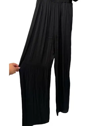 Maje $345 Black Satin Pant Jumpsuit Elastic Waist Size 42/ XL Flutter Sleeves