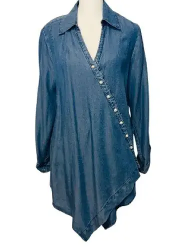 T&W Designs Tencel Lightweight Denim Cross Over Wrap Handkerchief Blouse Top