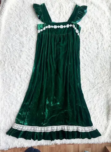 None Vintage 60's Deep Emerald Velvet Empire Waist Dress