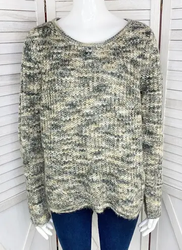 Rewind Marbled Loose Weave Sweater Gray Tan Medium Pullover