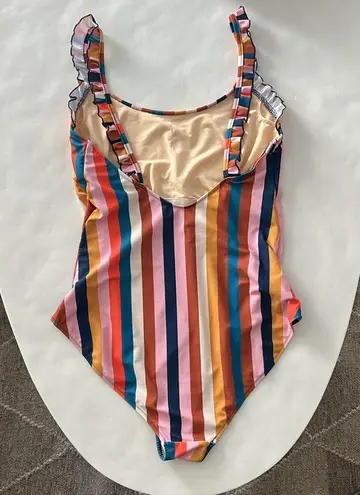 Pink Chicken Courtney Colorful Vertical Stripe One Piece Swimsuit Large $188 Orange