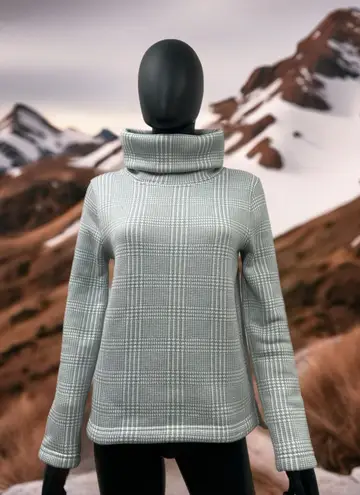 J.Crew  Mock Neck Pullover S 100% Polyester Gray Plaid‎ Sweater Top - Image 1