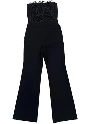Rebecca Vallance Sophia Crepe 3D Lace Trim Strapless Jumpsuit Straight Leg Black Size 6