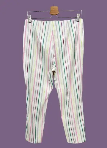 Badgley Mischka US 10 White Pastel Striped Crop Pants High Waist