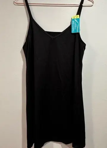 Vanity Fair NWT Vintage  Black Opaque Midi Slip Dress V-neck Size 36 Made in USA