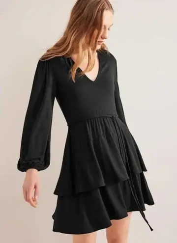 Boden nwt long sleeve black Tiered Mini Jersey Dress size 2