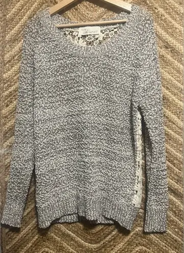 Vintage Havana Women's Popcorn Knit Crochet Back Grey Sweater,Size M?