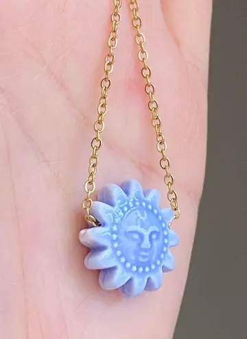 Handmade gold tone stainless steel & ceramic sun boho retro vintage style necklace☀️