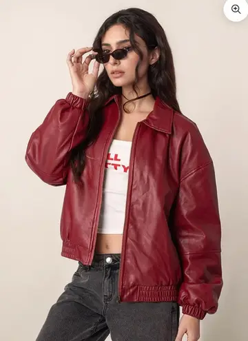 Edikted Halley Faux Leather Bomber Jacket size small