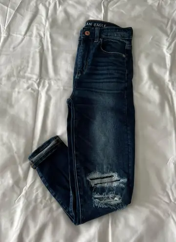 American Eagle Dark Wash Super High-Waisted Destroyed Jeggings