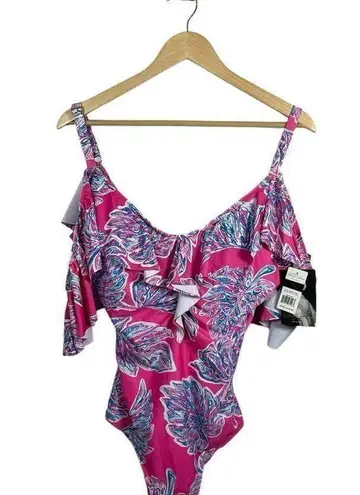 Marilyn Monroe NWT Ruffle Botanical One Piece Swim Suit in Pink/Blue Size 1X
