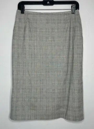 ESCADA Wool Silk Pencil Skirt Womens 6 Herringbone Plaid Old Money Quiet Luxury Black