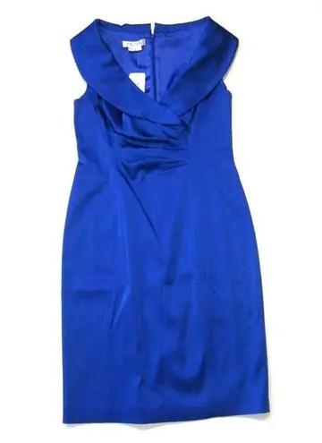 Kay Unger NWT Portrait Shawl Collar Royal Blue Stretch Satin Sheath Dress 12