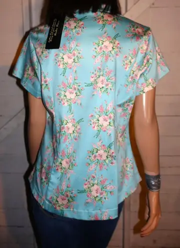 Voodoo Vixen Baby Blue Floral Blouse XL NWT