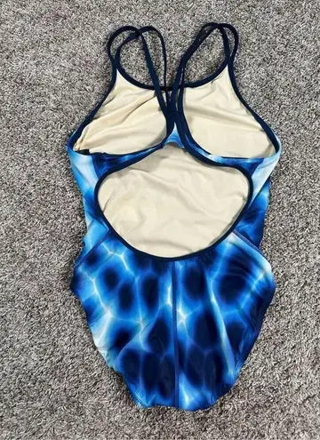 Nike  Hydrastrong Cut-Out Poly RacerBack Strappy One Piece Swimsuit Blue Print 8