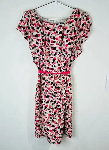 Danny & Nicole Pink Black & Tan Polka Dot Ruffled Open Sleeve Midi Dress Size 4