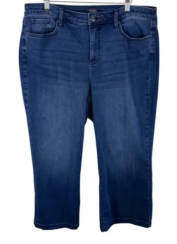 NYDJ Medium Wash Teresa Wide Leg Cropped High Rise Lift Tuck Jeans Size 14