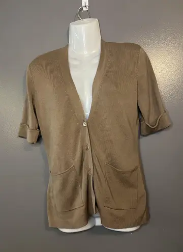 Coldwater Creek Cardigan Womens XS Brown Silk Blend Short Sleeve Button Front