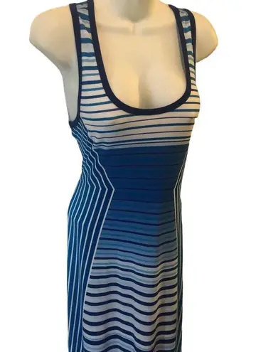 Calvin Klein CK Blue Stripe Racerback Maxi Dress Sz. 10 Scoop Neck Slimming Summer