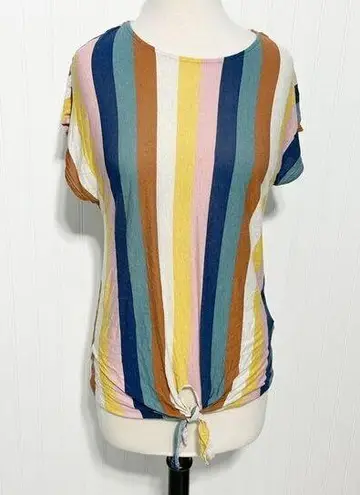 W5 Anthropologie Womens Stripe Short Sleeve Tie Front Top Multi-Color Size Large