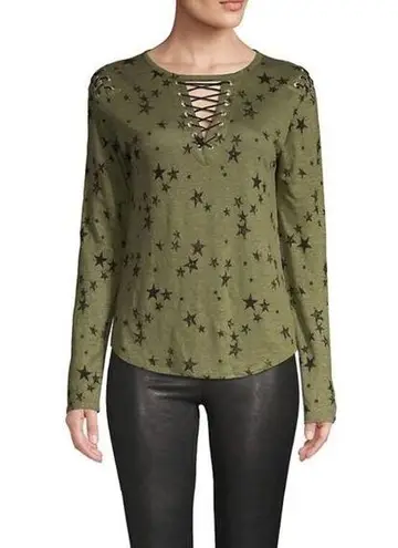 Generation Love  Valentina Long Sleeve Lace Up Tee Star Print Green Extra Small