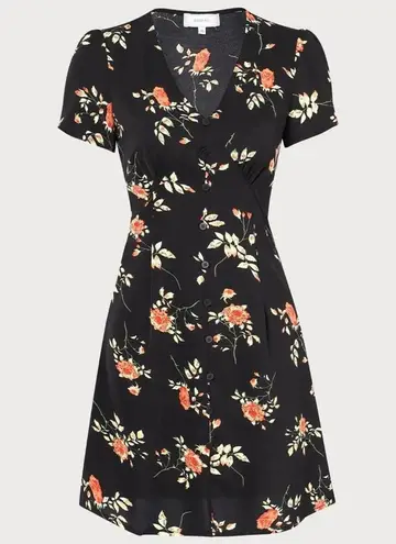 RIHOAS The Black V Neck Floral Button Up Mini Dress 15 Size M