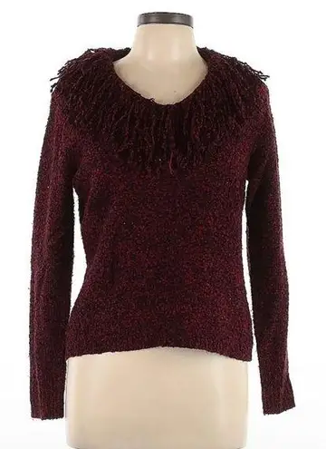 Norton Mcnaughton Burgundy Tweed Shaggy Long Sleeve Womens Sweater