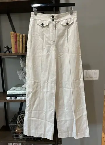 A.L.C. Barrett High Waist Wide Leg Cotton Linen Beige Cream Pant Size 6