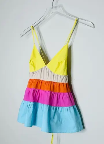 STAUD Olympia Tiered Cami Halter Colorblock Cotton Tank Top Shirt Blouse Size S