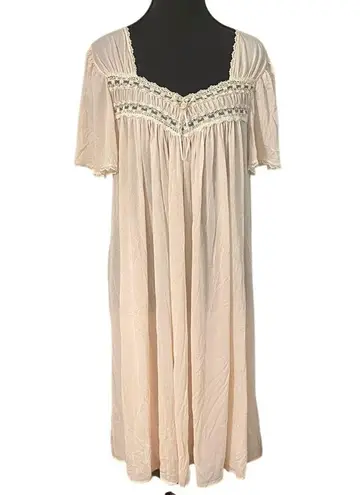 Vintage Pink Lace Nightgown Romantic Peignoir Sz Large Style Coquette Soft Girl