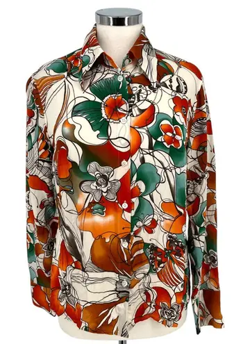 Escada Vintage Silk Butterfly Moth Floral Silk Button