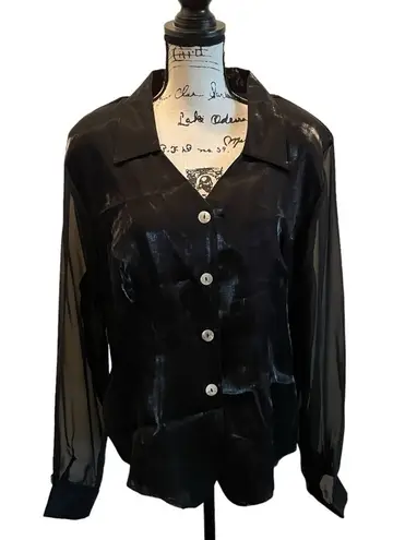 Piacere Chiffon blouse Metallic Black Plus Size 24 Sheer Sleeves Formal Dazzle