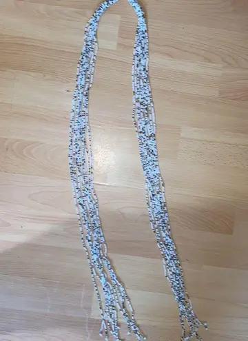 Seed Bead Wrap Long Open End Lariat Tassel Necklace White