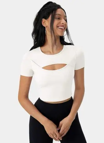 Halara NWT  Cloudful Round Neck Cut Out Short Sleeve Crop Top XL White