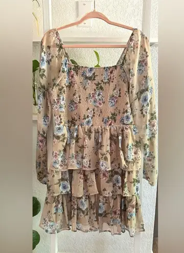 NWOT Madden NYC Triple Ruffle Smocked Dress. Tan Size XXL