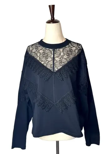 See By Chloe Shirt Women Small Black Lace Crochet Crew Neck Top Whimsigoth Goth