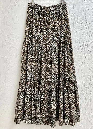 Pinko Elastic Waist Leopard Print Tiered Maxi Skirt Brown Black Women's Medium Size 6