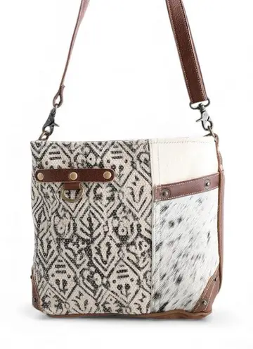 Myra Hairon & Cotton Rug Shoulder Crossbody Bag NWT Boho Western Cowhide Brown