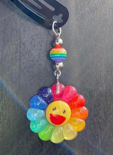 Handmade Kawaii y2k retro smiley rainbow sunflower dangle hair clip โ๏ธ๐๐