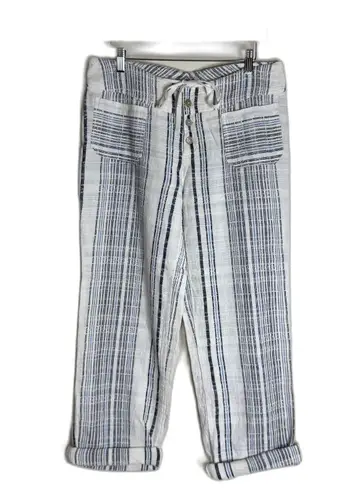 Sundance Pants Womens Small White Blue Striped Cotton Drawstring Pockets Boho