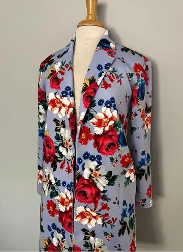 T Tahari Light Blue Floral Spring Fall Trench Coat Jacket Size XS